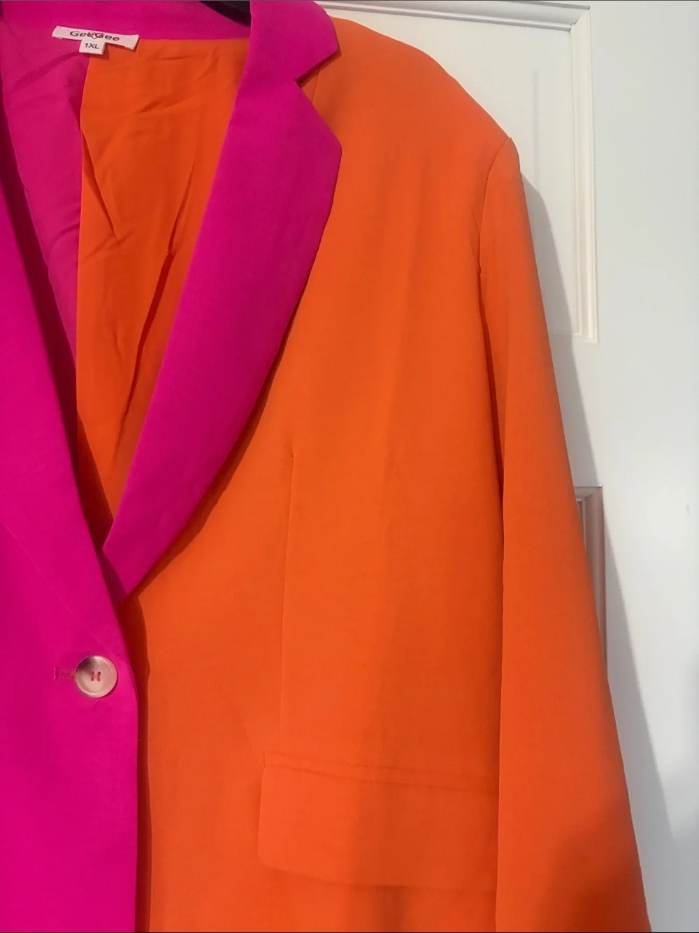 GeeGee Colorblock Pink and Orange Two-Piece Blazer & Pants Set